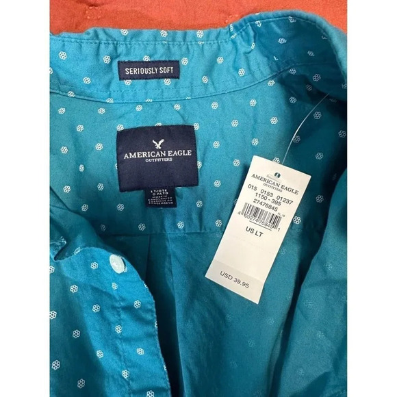 AMERICAN EAGLE Seriously Soft Oxford Collar Button Shirt T L Teal Navy Ombr#0872 - Picture 3 of 8
